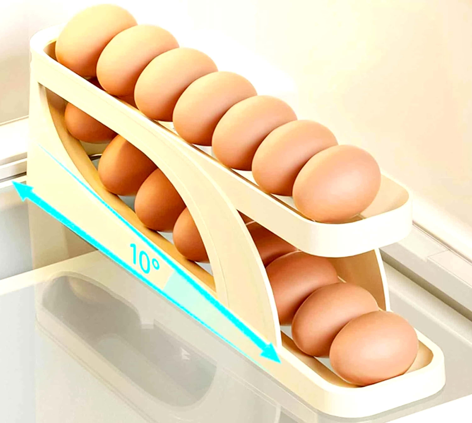 Egg Dispenser Food Grade Plastic, Made in China, 14-15 Egg Capacity, Rolling and Automatic Sliding Spiral Holder, Perfect for Refrigerator Storage, Ideal Kitchen Gadget for Efficient Egg Management