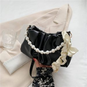 Pearl pleated Bag (Black)