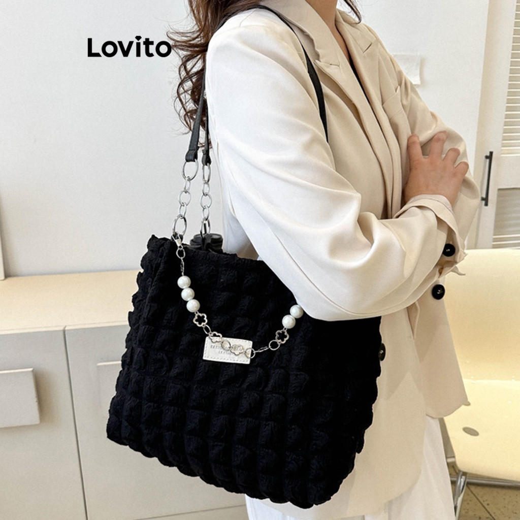 Stylish Large Capacity Solid Pleated Tote Bag