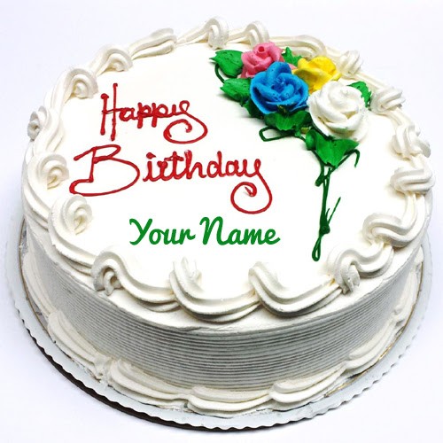 Pretty Vanilla Round Shape Birthday Cake With Name 1.5 pound
