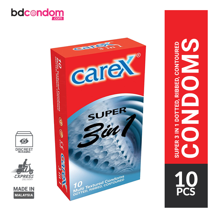 Carex 3 in1 Dotted, Ribbed and Contoured Condom - 10Pcs Pack (Malaysia)